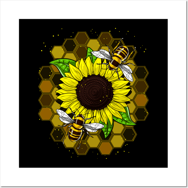 Sunflower Hippie Bees Wall Art by underheaven